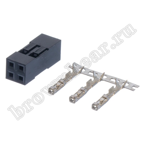 Разъем 2х2 гнездо на кабель, шаг 2.54мм, с контактами