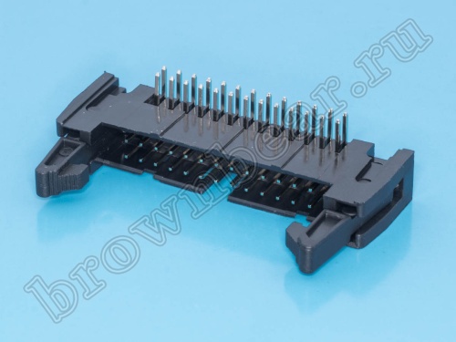 Разъем IDC 2х13 вилка на плату, шаг 2.54мм, с защелками, прямой угол SCM-26R