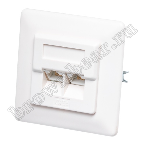 Розетка компьютерная встраиваемая двойная RJ-45, категория 6, тип KRONE, белая 