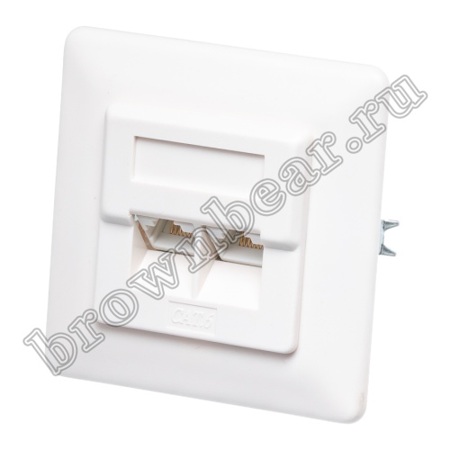 Розетка компьютерная встраиваемая двойная RJ-45, категория 6, тип KRONE, белая 