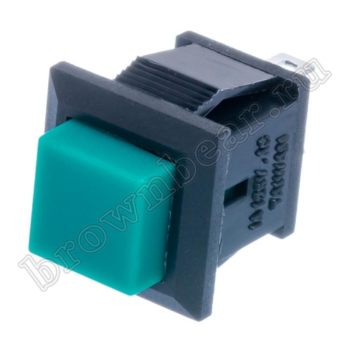 Кнопка без фиксации, квадратная на блок крепление защелка, НР, зеленая PSW-9AG