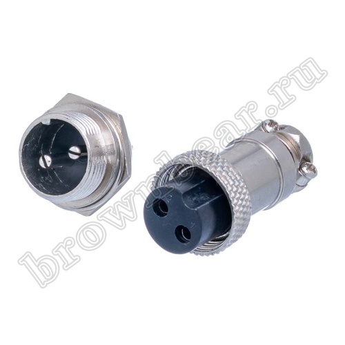 Разъем M16 2 контакта розетка на кабель, вилка на блок, тип GX16, комплект AC-M16-2