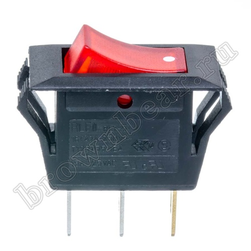 Выключатель клавишный (рокерный) 220В, 3 контакта (on-off), 25х12мм, с подсветкой, черный SWR-62/L фото 6