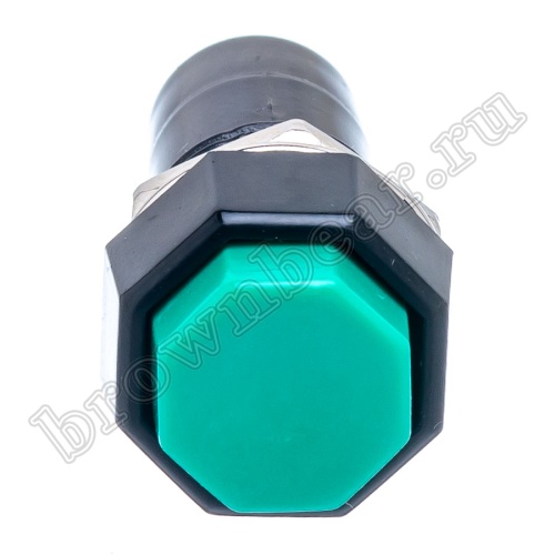 Кнопка без фиксации, восьмиугольная на блок, НР, 220В, зеленая PSW-6A-G фото 2