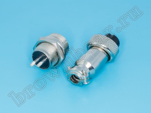 Разъем M12 2 контакта розетка на кабель, вилка на блок, тип GX12, комплект AC-M12-2 фото 2