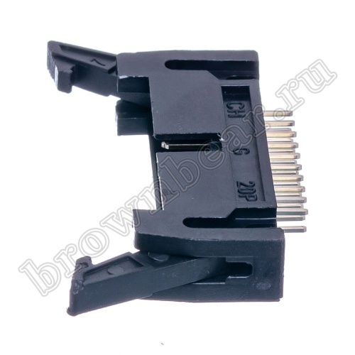 Разъем IDC 2х10 вилка на плату, шаг 2.54мм, с защелками SCM-20 фото 3