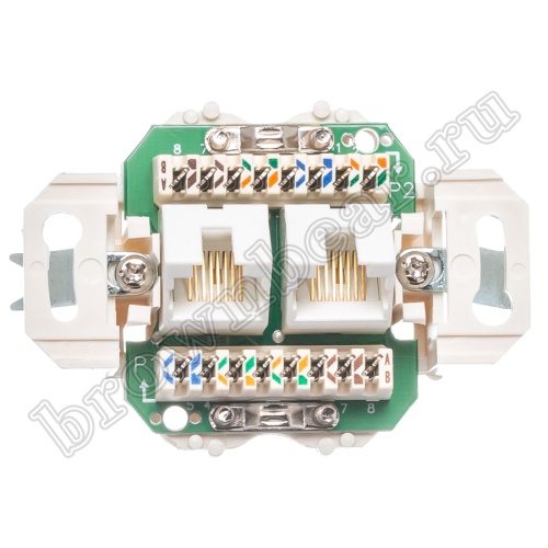 Розетка компьютерная встраиваемая двойная RJ-45, категория 6, тип KRONE, белая  фото 4