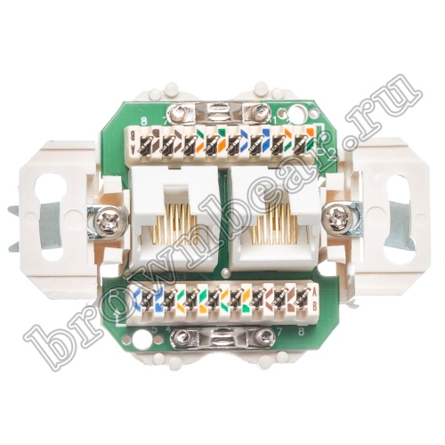 Розетка компьютерная встраиваемая двойная RJ-45, категория 6, тип KRONE, белая  фото 5