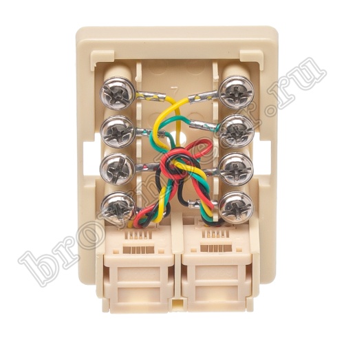 Розетка телефонная накладная двойная RJ-11, мини, бежевая  фото 4