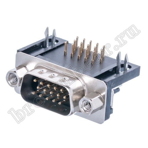 Разъем D-SUB  15 контактов высокой плотности, вилка на плату, прямой угол DHR-15M