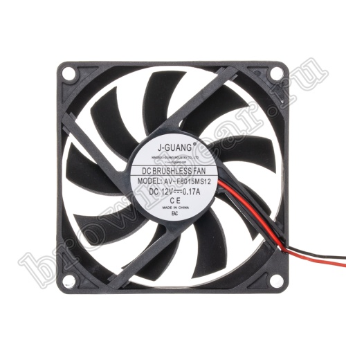 Вентилятор для корпуса 80х80х15, DC 12В, 0.17А, подшипник скольжения, AV-F8015MS12