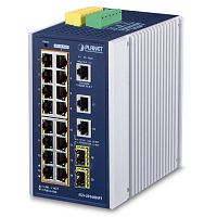 IGS-20160HPT Промышленный управляемый L3 коммутатор Planet, 16 PoE портов 1Гбит/с, 2 порта 1Гбит/с, 2 порта SFP 2.5Гбит/с