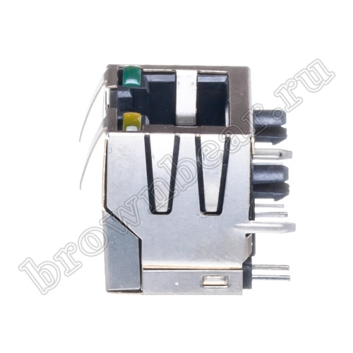 Разъём RJ-45 гнездо на плату, 8P8C, 2 светодиода (желтый-зеленый), экранированный, тип 18 TJ18-L8P8C-4 фото 4