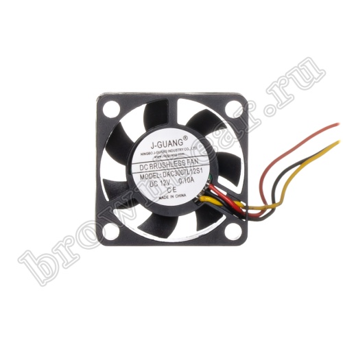 Вентилятор для корпуса 30х30х7, DC 12В, 0.10А, подшипник скольжения, датчик скорости FG, DAC3007L12S1