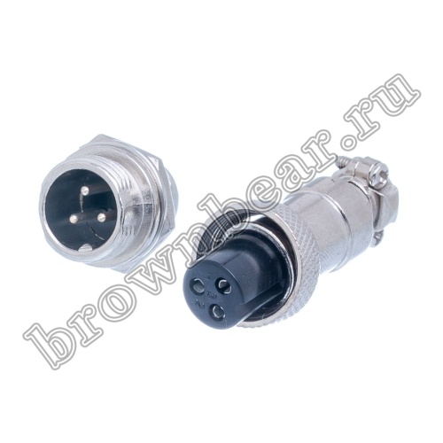 Разъем GX12 (M12) 3 контакта, розетка на кабель + вилка на блок, комплект AC-M12-3