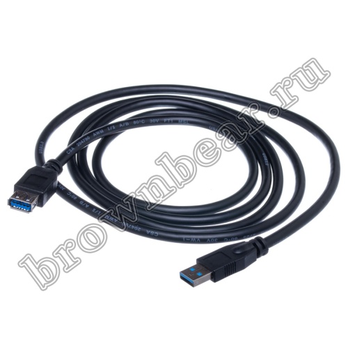 Кабель интерфейсный USB 3.0, type А - type A, вилка - гнездо, черный, 1.8 метра