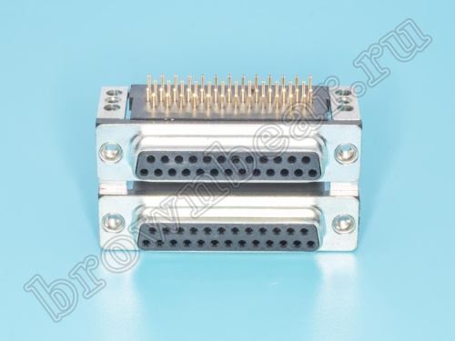 Разъем D-SUB  спаренный 25 контактов, гнездо-гнездо на плату, прямой угол DRN-25F/25F-A фото 6