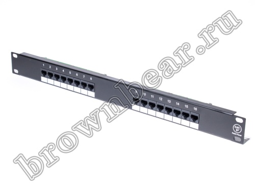 Патч-панель 16 портов RJ-45, кат. 5е, тип KRONE 