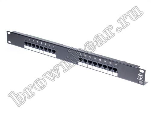 Патч-панель 16 портов RJ-45, кат. 5е, тип KRONE 