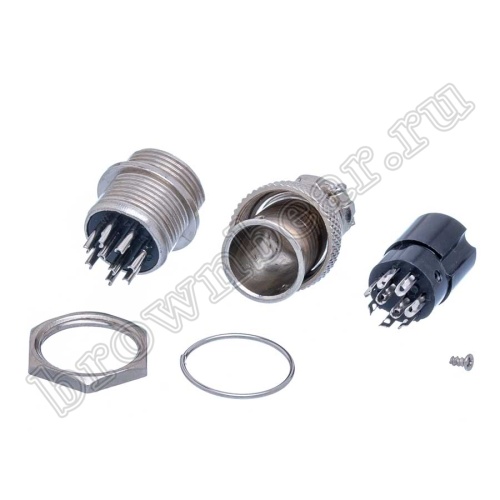 Разъем M16 9 контактов розетка на кабель, вилка на блок, тип GX16, комплект AC-M16-9 фото 5