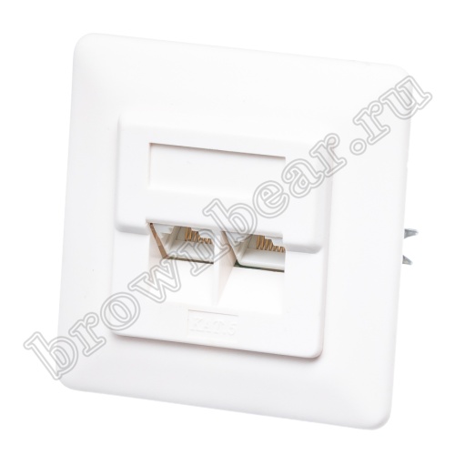 Розетка компьютерная встраиваемая двойная RJ-45, категория 5е, тип KRONE, белая 