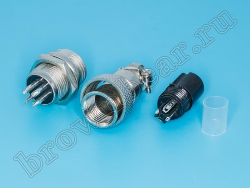 Разъем M12 4 контакта розетка на кабель, вилка на блок, тип GX12, комплект AC-M12-4 фото 3