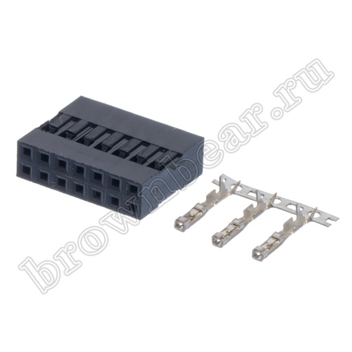 Разъем 2х7 гнездо на кабель, шаг 2.54мм, с контактами