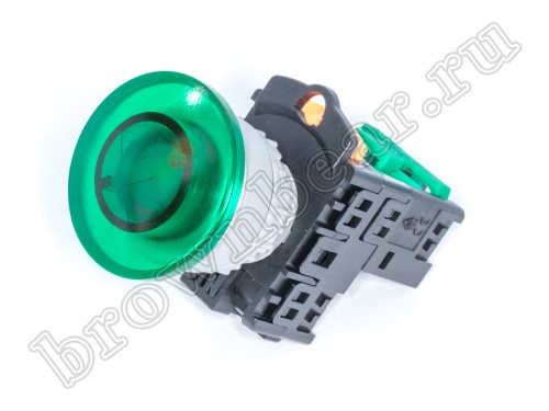 Кнопка управления грибок, с подсветкой, без фиксации, d 38 мм, НР, зеленая TN2IM2GN-1A