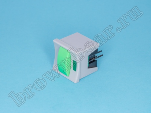 Кнопка мини с фиксацией, зеленая в сером корпусе с зеленым индикатором PSM2-1-E-G-E  