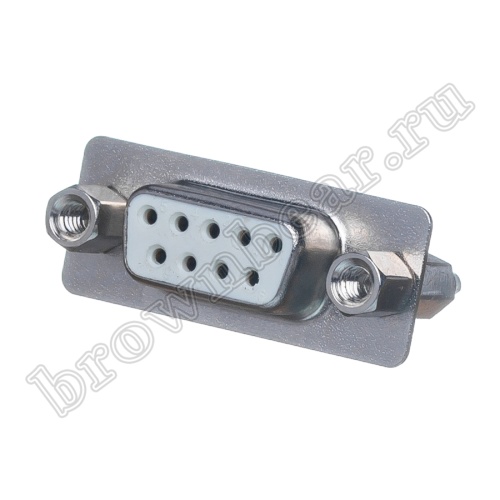 Разъем D-SUB   9 контактов, гнездо на плату, вертикальный с крепежными стойками DBS-9F