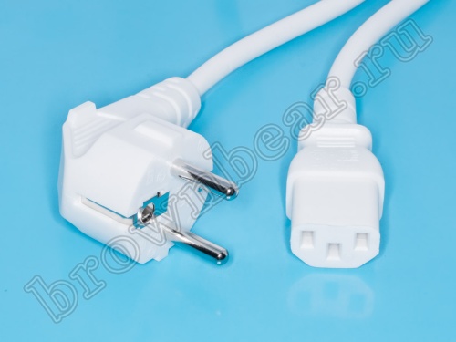 Кабель (шнур) питания 220В IEC320, CEE7/7 - C13, прямой, белый, 10А (3x0.75мм²), 1.8 метра фото 3