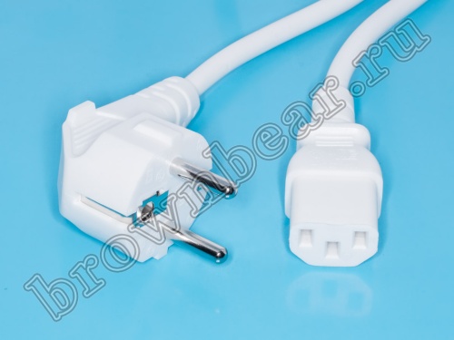 Кабель (шнур) питания 220В IEC320, CEE7/7 - C13, прямой, белый, 10А (3x0.75мм²), 1.8 метра фото 3