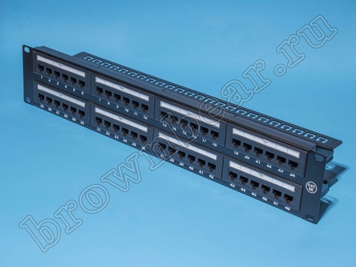 Патч-панель 48 портов RJ-45 кат.5е с держателем кабеля, универсальная  фото 3