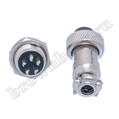 Разъем GX12 (M12) 5 контактов, розетка на кабель + вилка на блок, комплект AC-M12-5 фото 5
