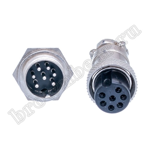 Разъем M16 7 контактов розетка на кабель, вилка на блок, тип GX16, комплект AC-M16-7 фото 2
