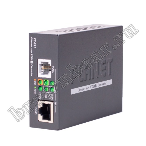 VC-231 Неуправляемый VDSL2 конвертер 1 порт 100Мб/с RJ-45 + 1 порт VDSL RJ-11 профиль 30a