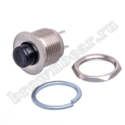 Кнопка без фиксации в металлическом корпусе, круглая на блок, НР, 220В, черная PSW-3-B фото 4