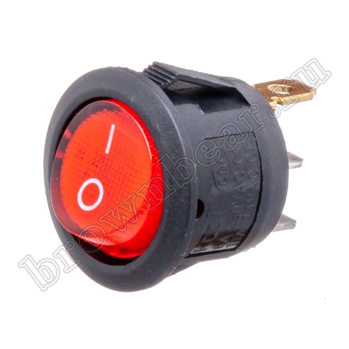 Выключатель клавишный (рокерный) круглый 220В, 3 контакта (on-off), d 20мм, с подсветкой, красный SWR-21R/L