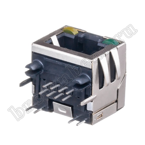 Разъём RJ-45 гнездо на плату, 8P8C, 2 светодиода (желтый-зеленый), экранированный, тип 18 TJ18-L8P8C-4 фото 6