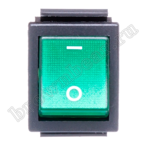 Выключатель клавишный (рокерный) 220В, 4 контакта (on-off), 29х22мм, с подсветкой, зеленый SWR-78/G фото 2