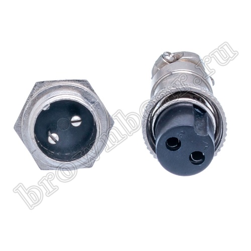 Разъем M16 2 контакта розетка на кабель, вилка на блок, тип GX16, комплект AC-M16-2 фото 2