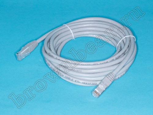 Патч-корд UTP RJ-45, категория 6, литой, 5 метров, серый 