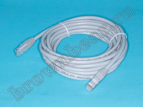 Патч-корд UTP RJ-45, категория 6, литой, 5 метров, серый 