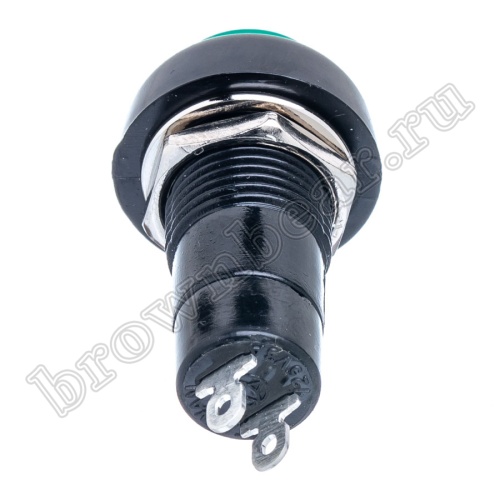 Кнопка с фиксацией, круглая на блок, НР, 220В, зеленая PSW-6FM-G фото 2