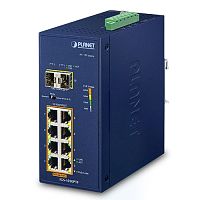 IGS-1020PTF Промышленный коммутатор Planet, 8 портов 1Гбит/с 802.3at PoE, 2 порта SFP 1Гбит/с