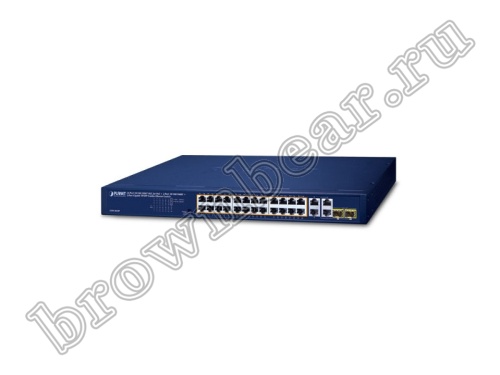 GSW-2824P Неуправляемый коммутатор Planet, 24 порта 1Гбит/с PoE, 2 порта 1Гбит/с, 2 комбо TP/SFP порта 1Гбит/с