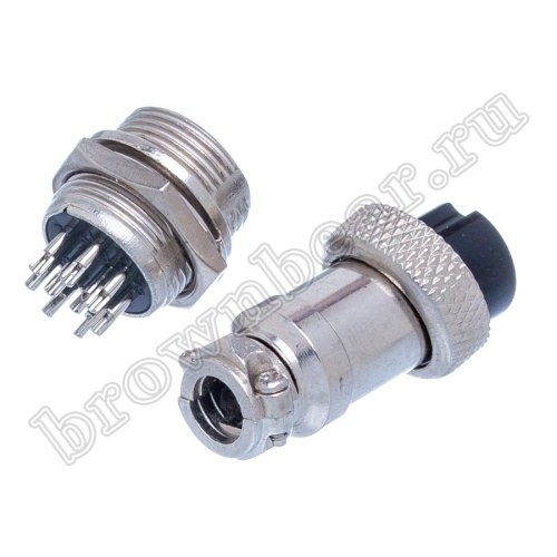 Разъем M16 9 контактов розетка на кабель, вилка на блок, тип GX16, комплект AC-M16-9 фото 2