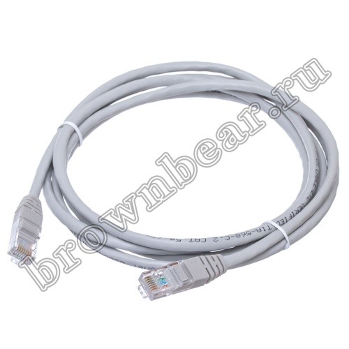 Патч-корд UTP RJ-45, категория 5e, литой, 2 метра, серый 