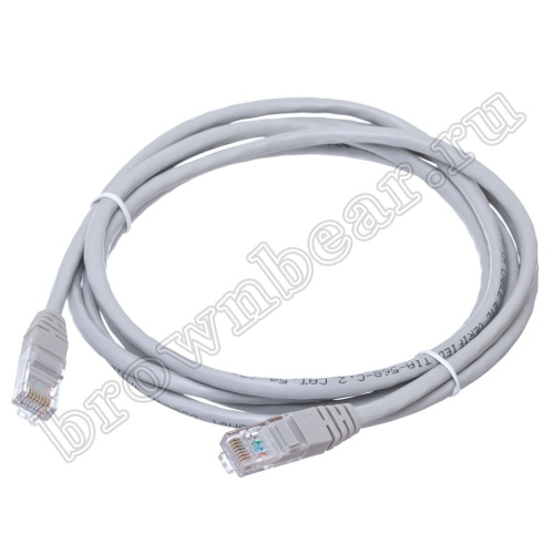 Патч-корд UTP RJ-45, категория 5e, литой, 2 метра, серый 