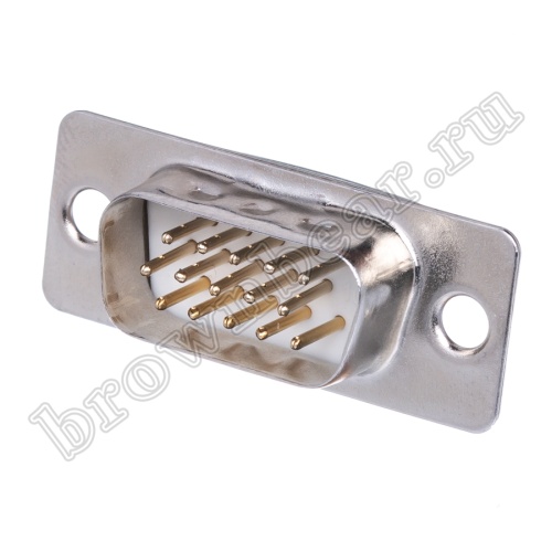 Разъем D-SUB  15 контактов высокой плотности, вилка на кабель, пайка, тип 2 DHS-15M